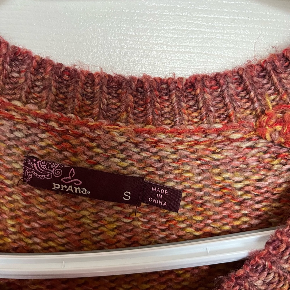 prAna Sweater Red Orange Stripe Leisel Side Slit Autumn Boyfriend S b3 - Picture 3 of 6